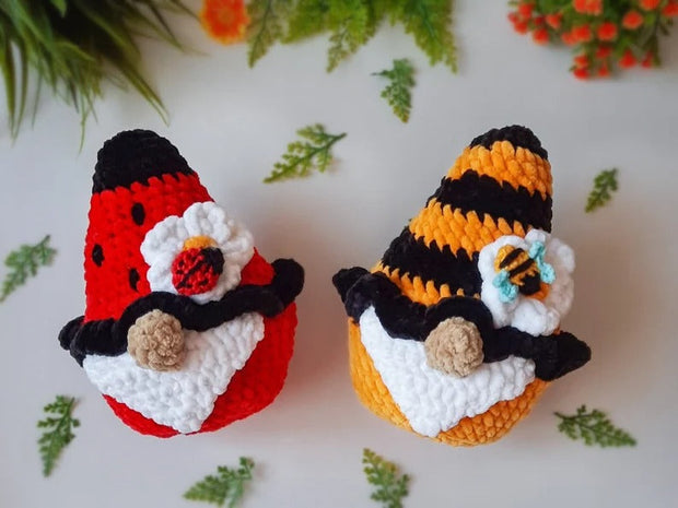 Set of 3 crochet pattern, Garden gnomes, Ladybug gnome crochet pattern, Gnome with butterfly