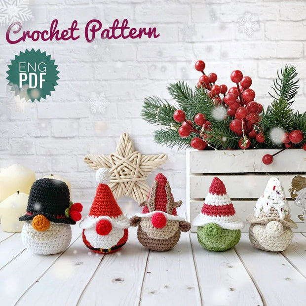 Set of 5 Christmas Gnomes Crochet Pattern