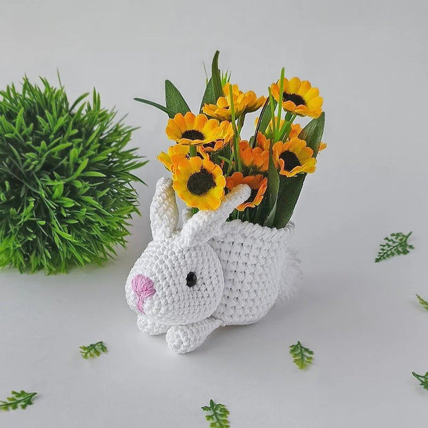 Crochet bunny planter pot