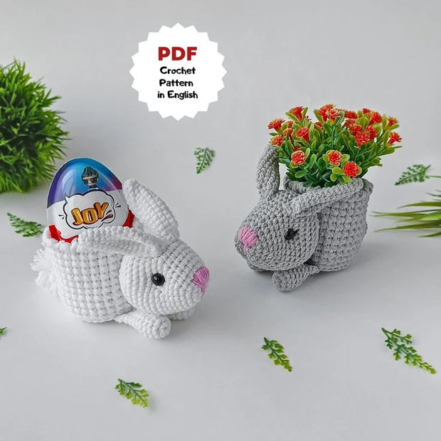 Crochet bunny planter pot