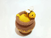 cute crochet Gnome Bee, Doll in a bee costume, honey pot.