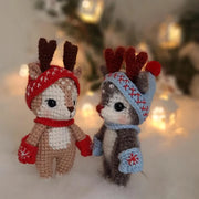 3 baby animals in cute Christmas hats and mittens pattern