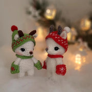 3 baby animals in cute Christmas hats and mittens pattern