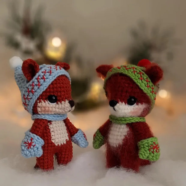 3 baby animals in cute Christmas hats and mittens pattern